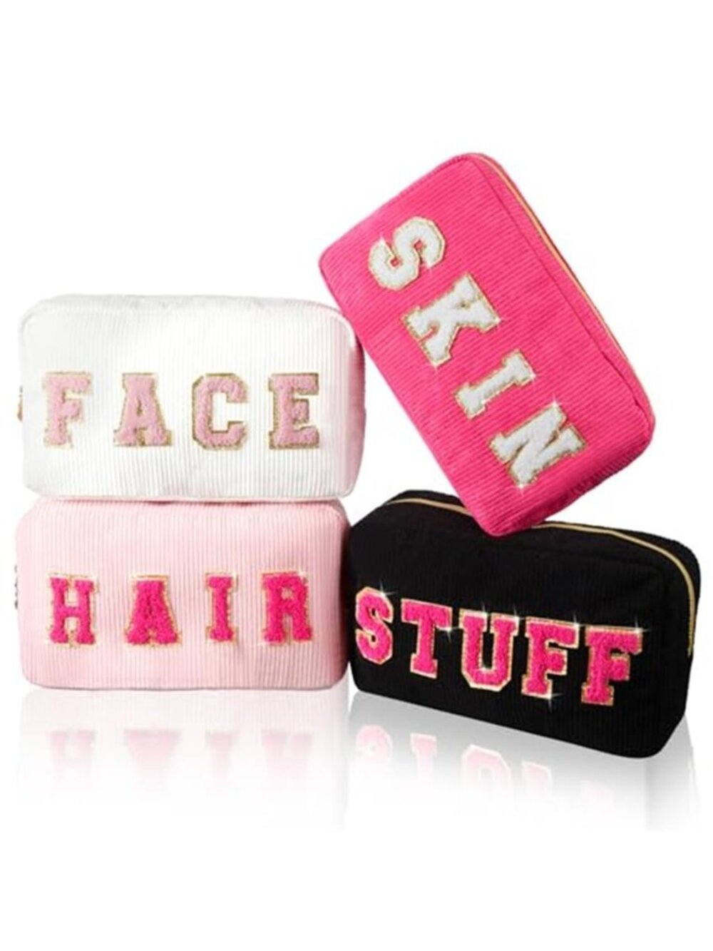 Chenille Letter Makeup Bag Cosmetic Pouch Travel Toiletry Organizer 4 Piece Set